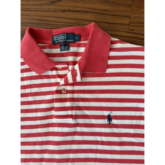 Mens Polo Ralph Lauren Classic fit Polo shirt, coral and white sz large - Picture 2 of 4
